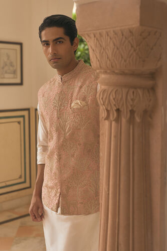 Kirav Embroidered Silk Nehru Jacket - Blush, Blush, image 3